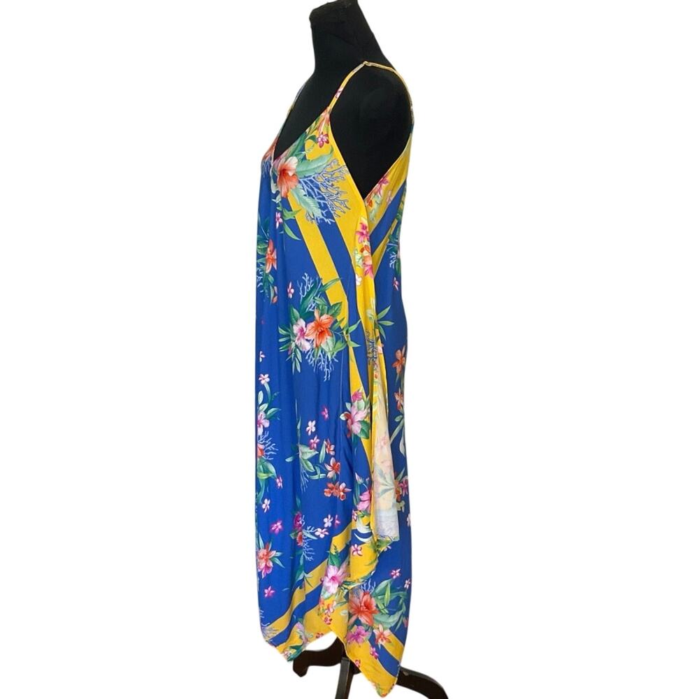 Tommy Bahama Tropical Floral Handkerchief Hem Midi Dress S/M Blue Yellow - Picture 3 of 9